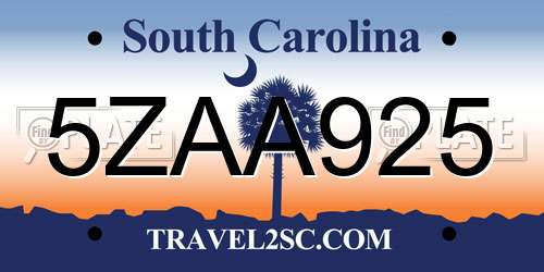 5ZAA925 South Carolina License Plate