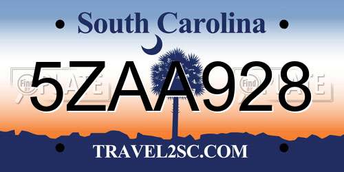 5ZAA928 South Carolina License Plate