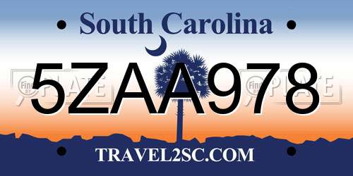 5ZAA978 South Carolina License Plate