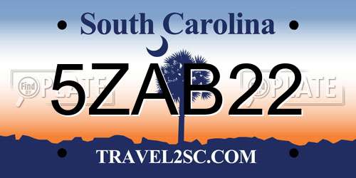 5ZAB22 South Carolina License Plate