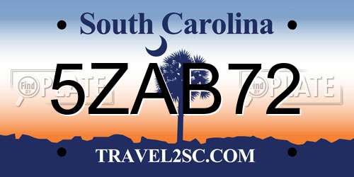 5ZAB72 South Carolina License Plate