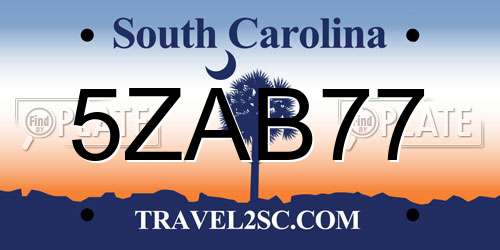 5ZAB77 South Carolina License Plate