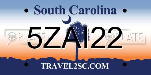 5ZAI22 South Carolina License Plate