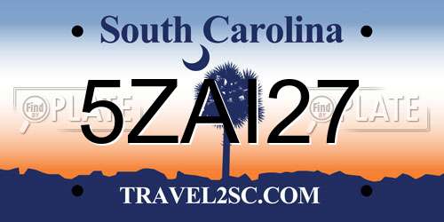 5ZAI27 South Carolina License Plate