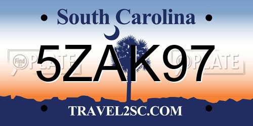 5ZAK97 South Carolina License Plate