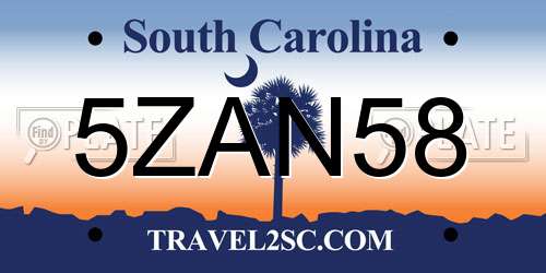 5ZAN58 South Carolina License Plate
