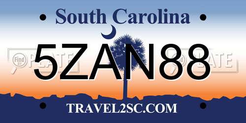 5ZAN88 South Carolina License Plate
