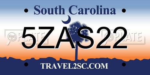5ZAS22 South Carolina License Plate