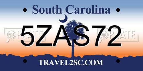 5ZAS72 South Carolina License Plate