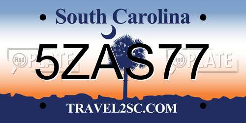 5ZAS77 South Carolina License Plate