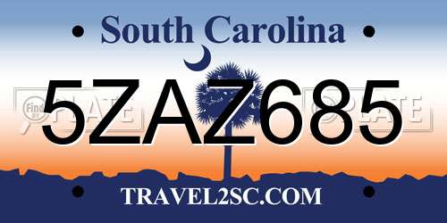 5ZAZ685 South Carolina License Plate