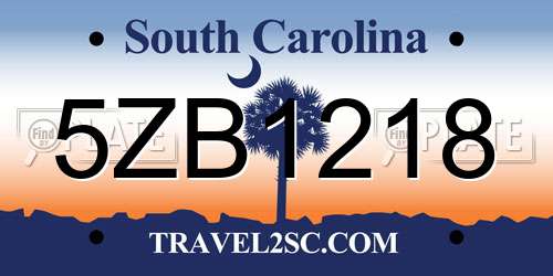 5ZB1218 South Carolina License Plate