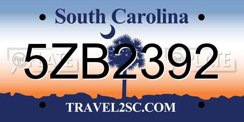 5ZB2392 South Carolina License Plate