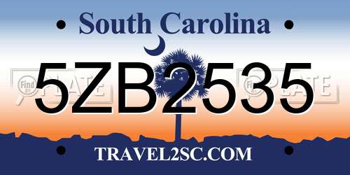 5ZB2535 South Carolina License Plate