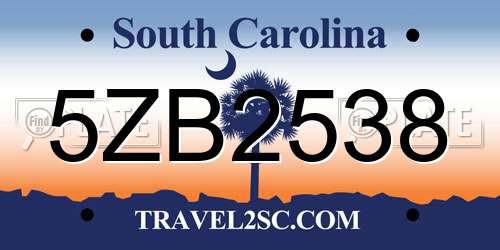 5ZB2538 South Carolina License Plate