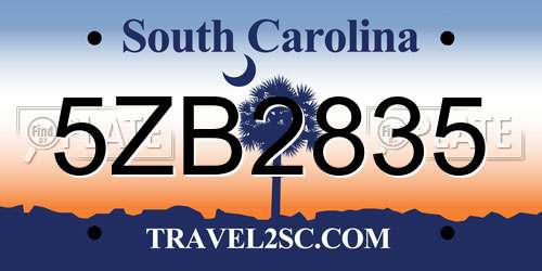 5ZB2835 South Carolina License Plate