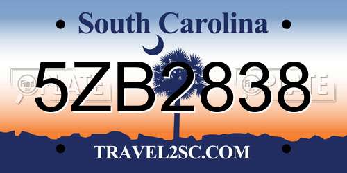 5ZB2838 South Carolina License Plate