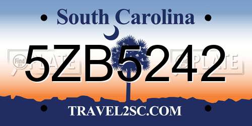 5ZB5242 South Carolina License Plate