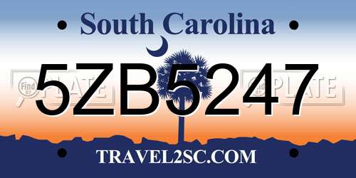 5ZB5247 South Carolina License Plate