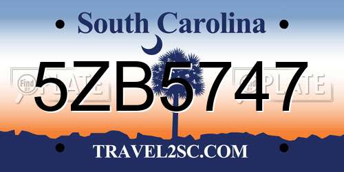 5ZB5747 South Carolina License Plate