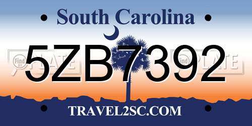 5ZB7392 South Carolina License Plate