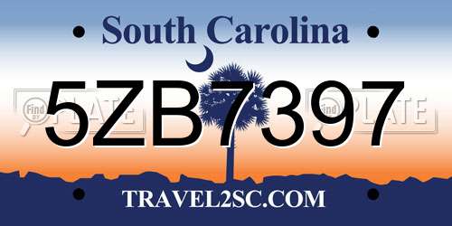 5ZB7397 South Carolina License Plate