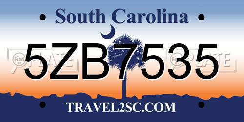 5ZB7535 South Carolina License Plate
