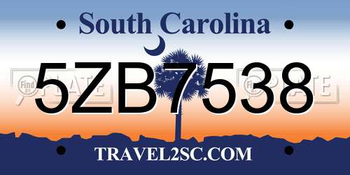 5ZB7538 South Carolina License Plate