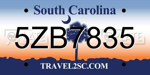 5ZB7835 South Carolina License Plate