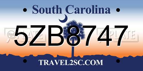 5ZB8747 South Carolina License Plate