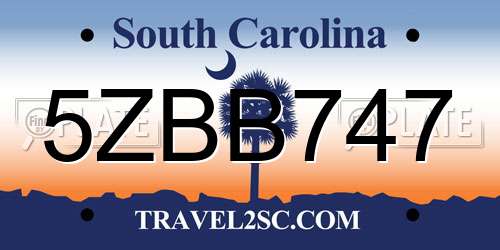 5ZBB747 South Carolina License Plate