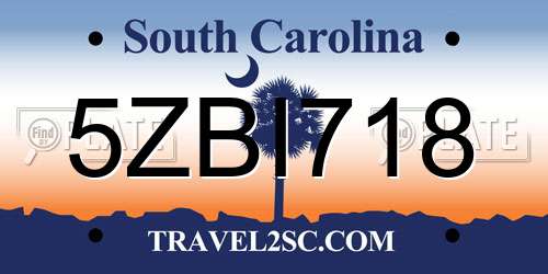 5ZBI718 South Carolina License Plate
