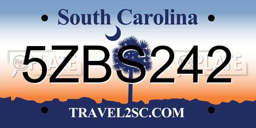 5ZBS242 South Carolina License Plate