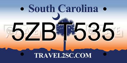 5ZBT535 South Carolina License Plate