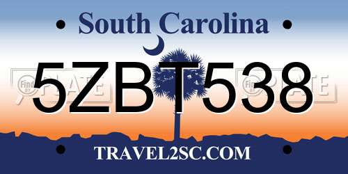 5ZBT538 South Carolina License Plate