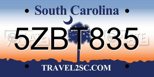 5ZBT835 South Carolina License Plate