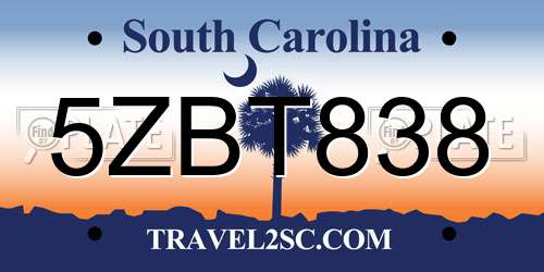 5ZBT838 South Carolina License Plate