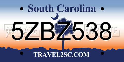 5ZBZ538 South Carolina License Plate
