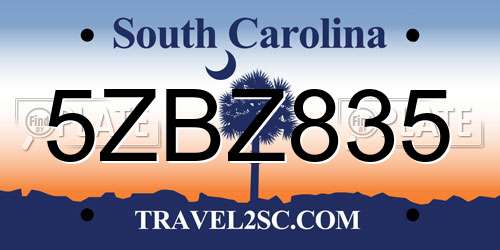 5ZBZ835 South Carolina License Plate