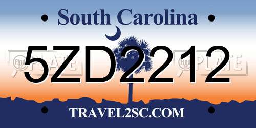 5ZD2212 South Carolina License Plate