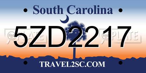 5ZD2217 South Carolina License Plate