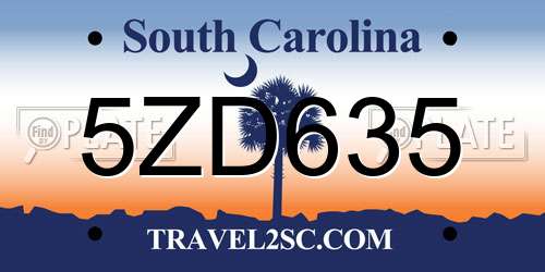 5ZD635 South Carolina License Plate
