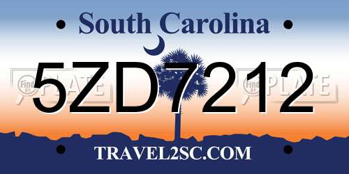 5ZD7212 South Carolina License Plate