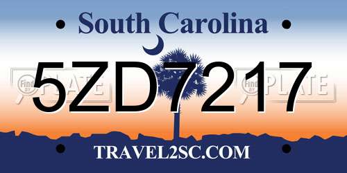 5ZD7217 South Carolina License Plate