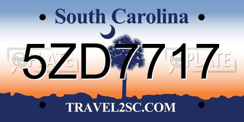 5ZD7717 South Carolina License Plate