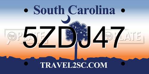 5ZDJ47 South Carolina License Plate