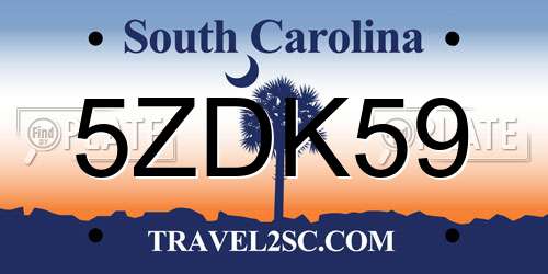 5ZDK59 South Carolina License Plate