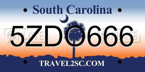 5ZDO666 South Carolina License Plate