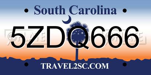 5ZDQ666 South Carolina License Plate