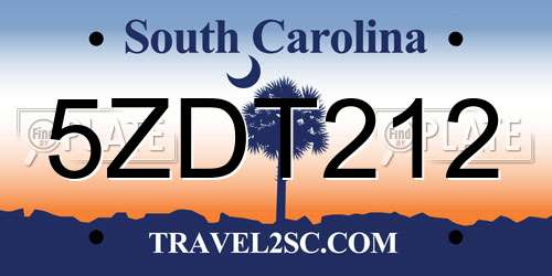 5ZDT212 South Carolina License Plate